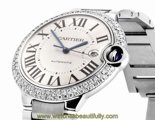 Mens 42mm Large Cartier Ballon Bleu White Face Automatic Diamond Watch W69012Z4 7612456341458