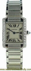 Ladies Cartier Small Tank Francaise Diamond Bezel Stainless Steel Watch 7612456002212