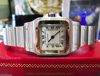 Ladies CARTIER Santos Steel 18k Yellow Gold Quartz Roman Numeral Watch