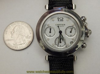 GENUINE CARTIER SOLID STEEL PASHA C AUTOMATIC CHRONOGRAPH 36MM MEN SIZE