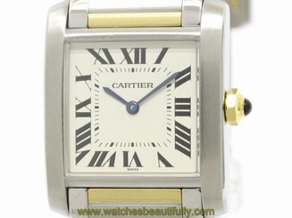 Polished CARTIER Tank Francaise 18K Gold Steel Mid Size Watch W51006Q4 (BF111724