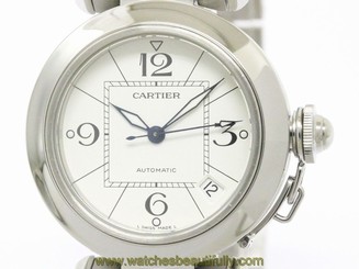 Polished CARTIER Pasha C Steel Automatic Unisex Watch W31074M7 (BF110821)