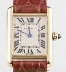 Vintage Cartier 18k Yellow Gold Tank Quartz Watch 2442 w/ Leather Band