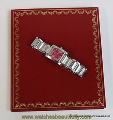 Ladies Cartier Tank Francaise Stainless Steel Hot Pink Dial