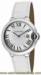 Cartier W6920087 Ballon Bleu 36mm Silver Dial Women WHT Leather Watch New In Box 7613268262078