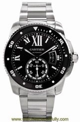 Cartier W7100057 Calibre Black Dial Automatic Diver Men's Steel Watch New Orig 7613268367384