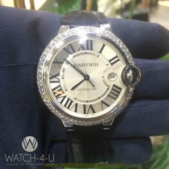 Unworn Cartier Ballon Bleu 3001 Diamond Bezel Black Strap 42mm Unisex Watch+B&P 7612456383281