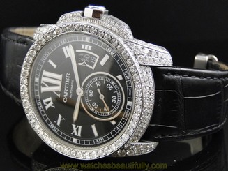 Fully Iced out Mens 42 mm Cartier Calibre Watch with 9.5 Ct Diamond