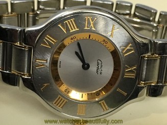 Authentic Cartier must 21 stainless steel & 18k gold two tone watch
