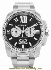 Cartier Calibre Chronograph Black Dial Steel Auto Men's Watch W7100061 New Orig 7613268294963