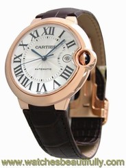 Cartier Ballon Bleu 18k Rosegold Brown Leather Auto Men Watch W6900651 New Orig 7612456382048