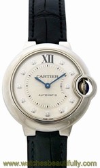 Cartier W4BB0009 Ballon Bleu Silver Dial 11 Diamonds Women Leather Watch New