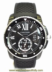 Cartier WSCA0006 Calibre Diver Black Dial Auto Men Black Rubber Watch New Orig