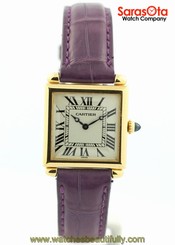 Cartier Tank Obus 1630 18K Yellow Gold Purple Alligator Quartz Women's Watch