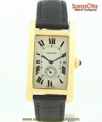 Cartier Tank Americaine 8012905 18K Yellow Gold Alligator Quartz Women's Watch