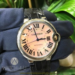Ballon Bleu de Cartier 3284 Midsize Rare Pink MOP Dial Roman 36mm Women's Watch