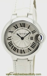 Cartier W6920086 Ballon Bleu 33mm Silver Dial Women WHT Leather Watch New in Box 7613268265390