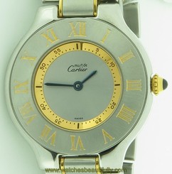 Cartier Must 21 Stainless Steel & 18K Gold Round Watch 2 Tone Quartz 31mm