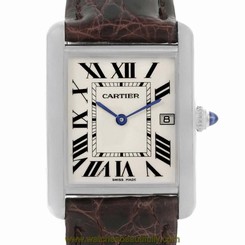 Cartier Tank Louis Mens 18k White Gold Date Watch W1540956