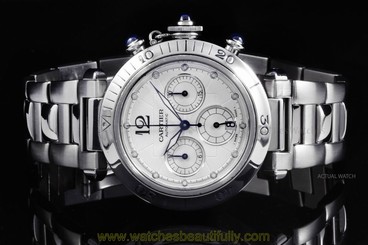 Cartier Stainless Steel Pasha 2113 Chronograph Skeleton with Silver Dial