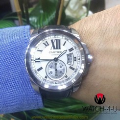 Calibre de Cartier 3389 W7100015 Automatic White 42mm Leather Strap Mens Watch+B 7612456709036
