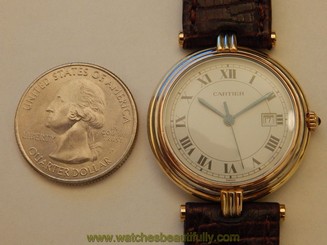 GENUINE CARTIER SOLID 18K GOLD TRIDOR 31MM DATE COUGAR RONDE PANTHERE PANTHER
