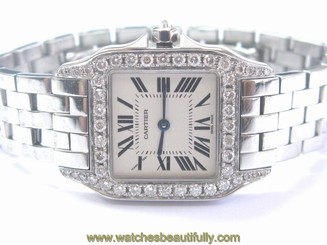 Cartier Santos Demoiselle 2701 Quartz Women Watch Stainless Steel Diamond Bezel