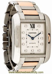 Cartier Tank Anglaise Silver Diamonds Dial 18ktRG Women Watch WT100034 New Orig 7613268300701