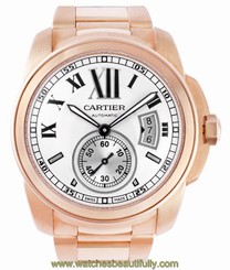 Cartier Calibre 18K Rose Gold Silver Dial Automatic Men Watch W7100018 New Orig 7612456709548
