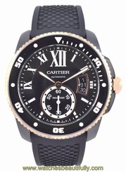 Cartier W2CA0004 Calibre Carbon Diver Mechanical Men BLK Rubber Watch New in Box