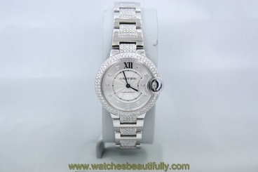 CARTIER BALLON BLEU STAINLESS STEEL 33MM DIAMOND ENCRUSTED WATCH REF: WE902074 7613268323618