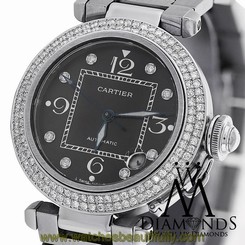 Cartier Pasha Automatic Midsize Diamond Bezel Stainless Steel Watch Ref: 2324
