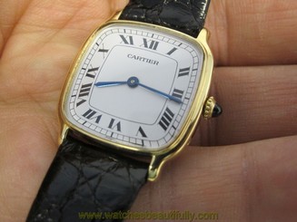 Fake AAA BEAUTIFUL GENUINE CARTIER LADIES 18K YELLOW GOLD MANUAL WINDING WRIST WATCH Watch