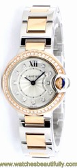 Cartier Ballon Bleu Silver Diamonds 18k Pink Gold Women Watch W3BB0009 New Orig