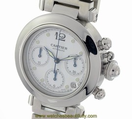 Cartier Pasha Mens Automatic Chrono Chronograph 2412 Watch Stainless Steel