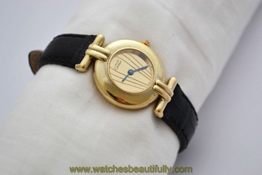 Vintage Cartier Vermeil Rivoli 92.5 Gold Plated Quartz Ladies Petite Watch 515