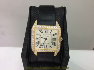 CARTIER Santos Dumont Ref. WH100451 Factory Diamond 18K Y/Gold Quartz! Very Nice