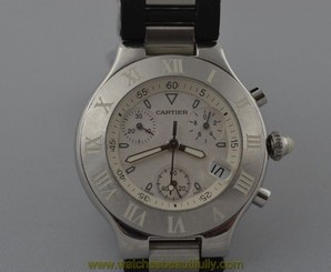 w172 CARTIER 21 CHRONOSCAPH QUARTZ 2424 STAINLESS STEEL DATE MENS WATCH