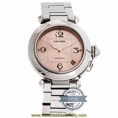 Cartier Pasha 2324 Auto 35mm Steel Pink Dial Ladies Bracelet Watch Date
