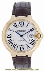 Cartier Ballon Bleu 18KT Yellow Gold Brown Leather Men Watch W6900551 New Orig