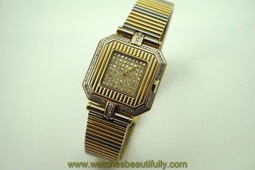 CARTIER CEINTURE WATCH RARE FACTORY DIAMONDS w/TRI-COLOR BRACELET C.1990'S 27 MM