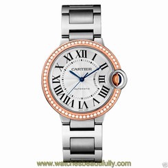 Cartier Ballon Bleu 36mm we902081 Stainless Steel & Rose Gold Diamond Ret:$15100