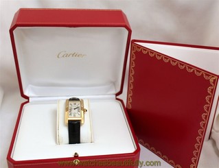 Cartier Tank Americaine Automatic 18K Gold Case & Buckle Wrist Watch w/Box