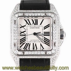 Men's Cartier Santos 100 XL Diamond Watch with Original Leather Band with Box 7612456259647