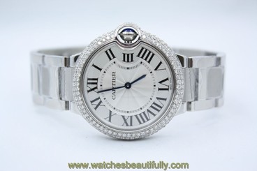 CARTIER BALLON BLEU 36MM STAINLESS TRIPLE ROW DIAMOND BEZEL WATCH W69011Z4 639767605205