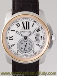 CARTIER Calibre de Cartier Auto Steel/Gold Strap W7100039 Silver Dial Ret:$10100 7612456685187