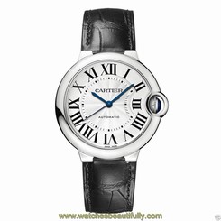 Cartier Ballon Bleu 36mm w69017z4 Stainless Steel Black Leather NEW Ret: $5,600 7612456383298