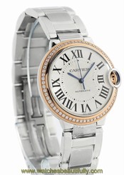 Cartier Ballon Bleu 18KT RoseGold Diamonds Auto Women Watch WE902081 New Orig