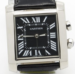 Cartier Tank Francaise Traveller Steel Mens Converted Alarm Clock Quartz 35mm
