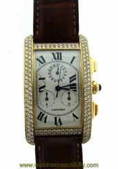CARTIER 18K YELLOW GOLD WATCH LEATHER STRAP 1730 WATER RESISTANT DIAMOND